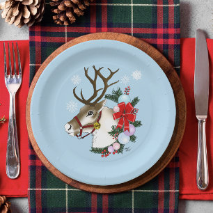 Assiettes En Carton Ornements de la couronne de rennes de Noël