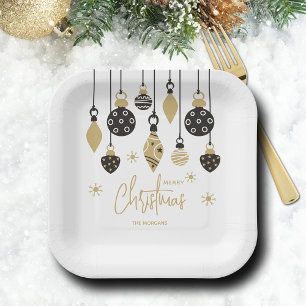 Assiettes En Carton Ornements de Noël noir et or chic