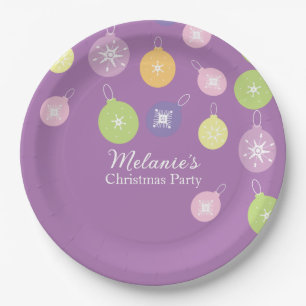Assiettes En Carton Ornements de Noël Pastel Flocons de Neige Violet