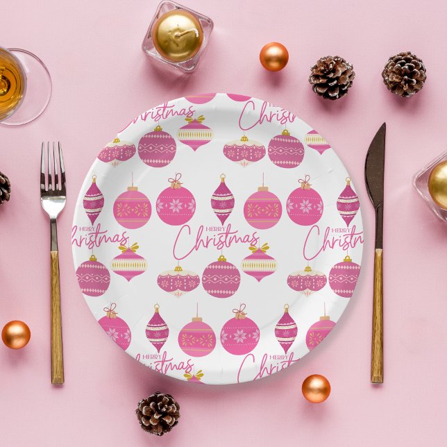 Assiettes En Carton Ornements de Noël roses (Pretty paper plates for your holiday gatherings!)
