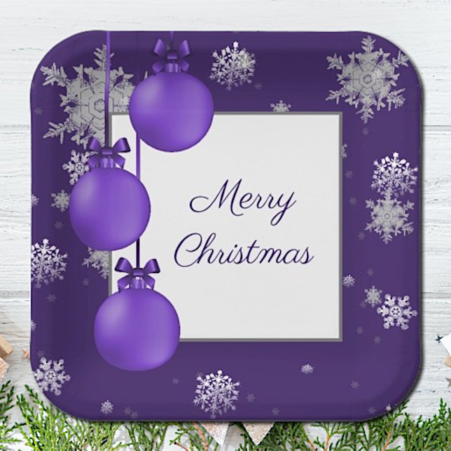 Assiettes En Carton Ornements de Noël violet Plaque en papier (Purple Christmas Ornaments Paper Plates)