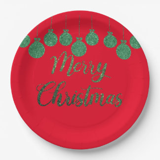 Assiettes En Carton Ornements verts - joyeux noël
