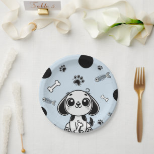 Assiettes En Carton Os de poisson bleus et noirs Fête d'anniversaire d