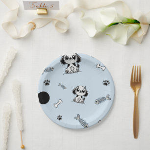 Assiettes En Carton Os de poisson bleus et noirs Fête d'anniversaire d