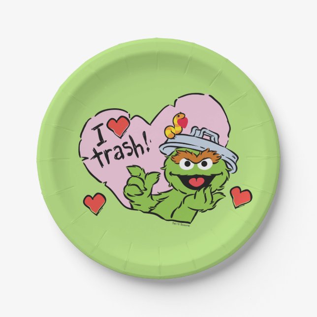 Assiettes En Carton Oscar "I Love Trash" Valentine (Devant)