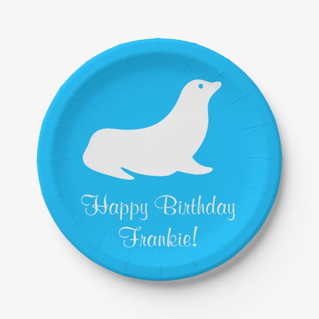 Assiettes En Carton Otarie de turquoise d'anniversaire 4Frankie (nom) (Devant)