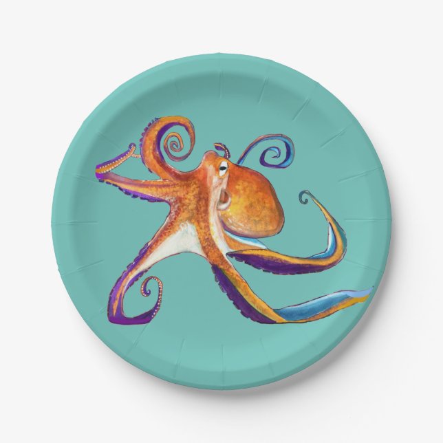 Assiettes En Carton Otopus vie marine aquarelle art (Devant)