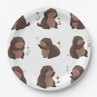 Assiettes en carton "Otto la taupe brune"