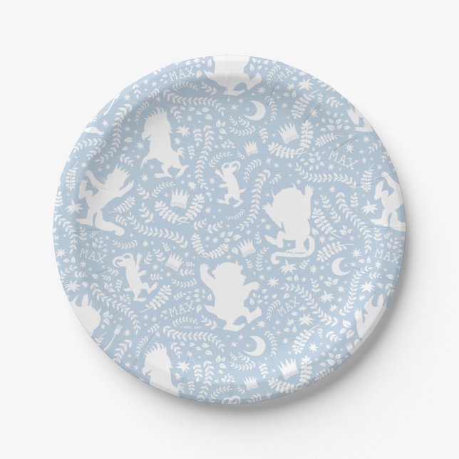 Assiettes En Carton Où les choses sauvages le modèle floral bleu (Devant)