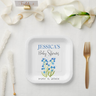 Assiettes En Carton Oubliez-moi pas Fleurs bleues Baby shower fille