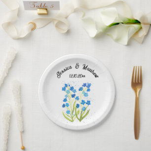 Assiettes En Carton Oubliez-moi pas Mariages d'aquarelle florale bleue