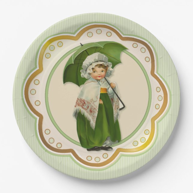 Assiettes En Carton Ould Irlande Irlandaise Umbrella Girl (Devant)