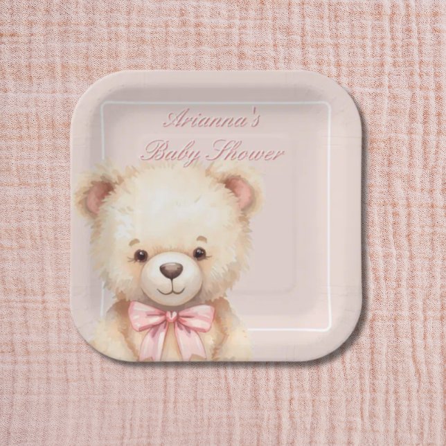 Assiettes En Carton Our Little Bear on the Way Pink Bow Baby Shower (Créateur téléchargé)