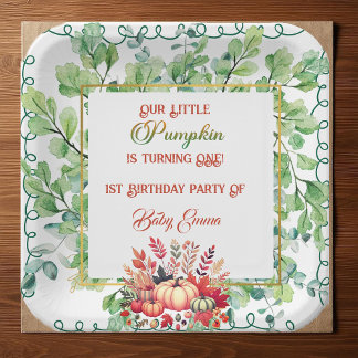 Assiettes En Carton Our Little Pumpkin 1st Birthday Green Fall Wreath