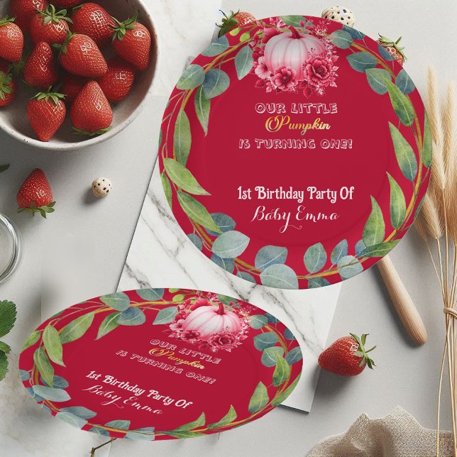 Assiettes En Carton Our Little Pumpkin 1st Birthday Green Wreath Pink (Our Little Pumpkin 1st Birthday Green Wreath Pink Paper Plates)