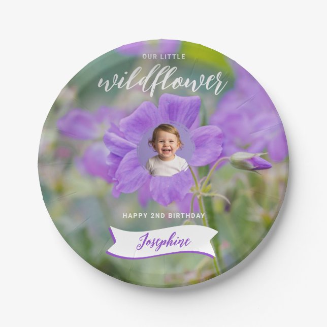 Assiettes En Carton Our Little Wildflower Custom Kid's Photo Birthday (Devant)