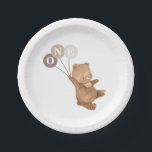 Assiettes En Carton Ours avec 3 ballons Brown - 1er anniversaire<br><div class="desc">Un doux ours tenant 3 ballons bruns,  idéal pour la fête de pique-nique de votre ours en peluche ! Les ballons sont neutres mais vous pouvez aussi changer la couleur de chacun si vous le souhaitez. Vous pouvez également modifier les lettres "ONE" ou les supprimer.</div>