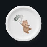 Assiettes En Carton Ours avec 3 Ballons verts 1er anniversaire<br><div class="desc">Un doux ours tenant 3 ballons verts avec les lettres 'ONE' en eux,  idéal pour la fête de pique-nique de votre ours en peluche !</div>