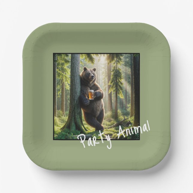 Assiettes En Carton Ours avec bière d'anniversaire (Recto)