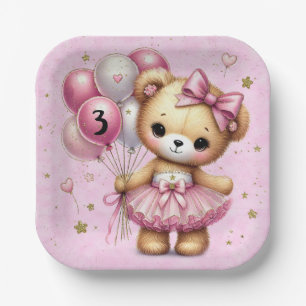 Assiettes En Carton Ours Ballerine Rose Ballon Pailleté Anniversaire
