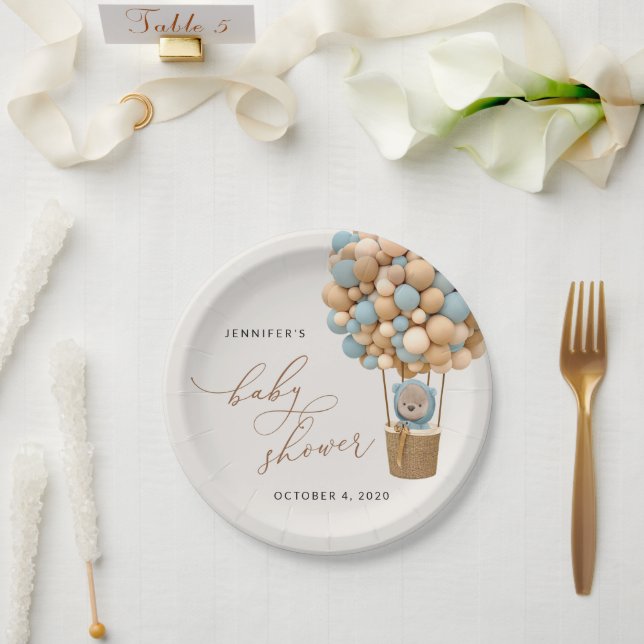 Assiettes En Carton Ours, Ballons Bleus, Ballons à Air Chaud, Baby sho (Mariage)