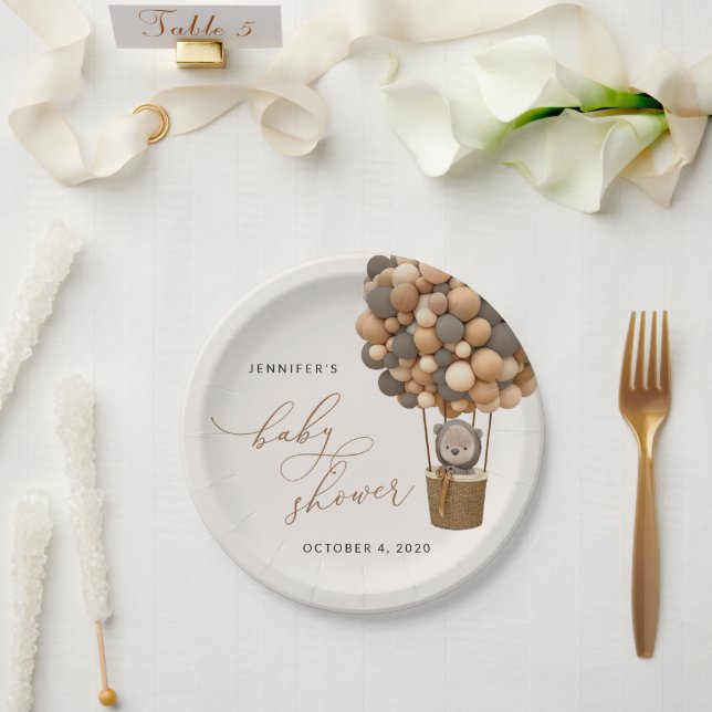 Assiettes En Carton Ours, Ballons Brown, Ballons à air chaud, Baby sho (Mariage)