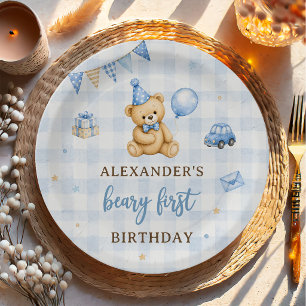 Assiettes En Carton Ours Beary 1er anniversaire ballon bleu