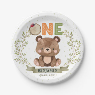 Assiettes En Carton Ours Bébé Woodland 1er Anniversaire Plaque Papie