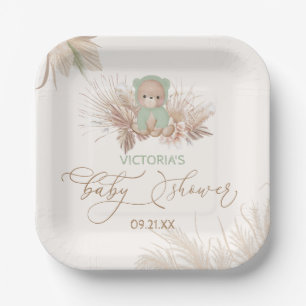 Assiettes En Carton Ours Boho Pampas Baby Shower Vert
