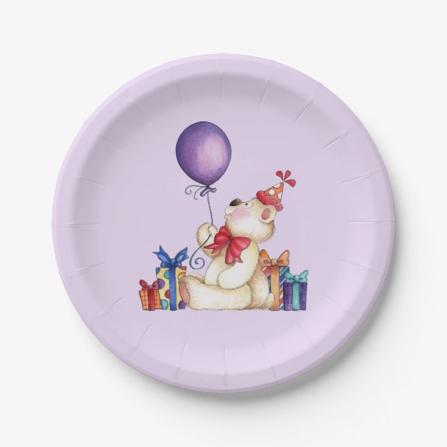 Assiettes En Carton Ours d'anniversaire (Devant)