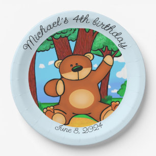 Assiettes En Carton Ours dans une prairie d'anniversaire 