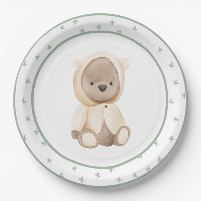 Assiettes En Carton Ours d'aquarelle mou dans le Baby shower Raincoat (Devant)