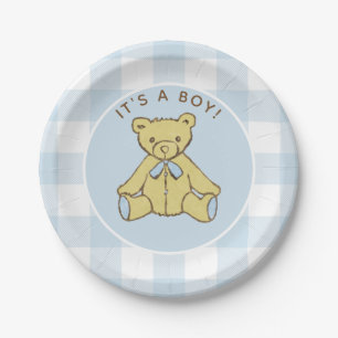 Assiettes En Carton Ours de garçon de baby shower avec le contrôle