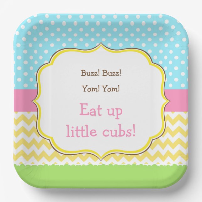 Assiettes En Carton Ours de miel et abeille bourde Anniversaire (Recto)