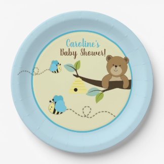 Assiettes En Carton Ours de miel et Plaques de fête des abeilles bleue