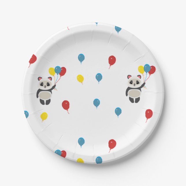 Assiettes En Carton Ours de panda blanc ballons (Devant)