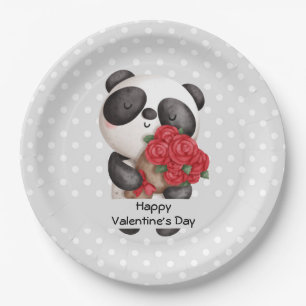 Assiettes En Carton Ours de Panda mignonne avec Bouquet de Rose Valent