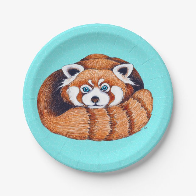 Assiettes En Carton Ours de Panda rouge turquoise (Devant)