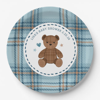 Assiettes En Carton Ours en peluche à carreaux tartan classique, douch