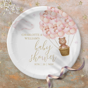 Assiettes En Carton Ours en peluche à peine attendue Fille Rose Baby S