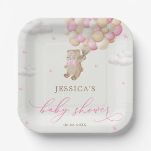 Assiettes En Carton Ours en peluche avec Baby shower à ballons roses