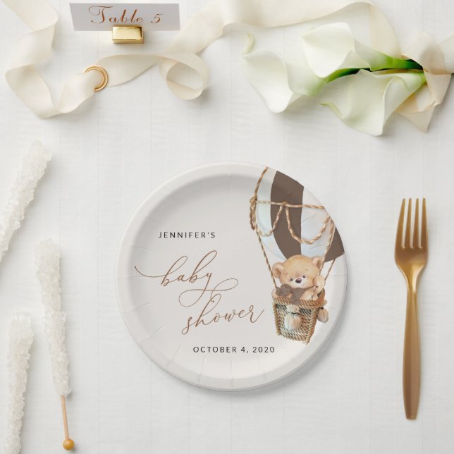 Assiettes En Carton Ours en peluche, Ballon Brown à air chaud, Baby sh (Mariage)