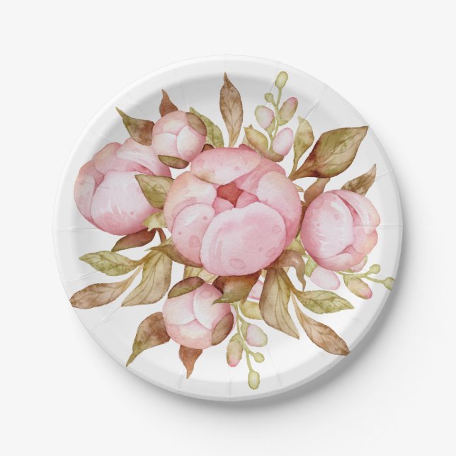 Assiettes En Carton Ours en peluche Bébé Ours Baby shower Floral (Devant)