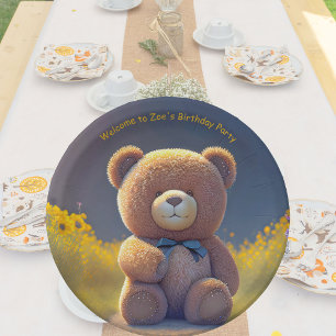 Assiettes En Carton Ours en peluche dans une prairie, coutume mignonne