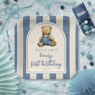 Assiettes En Carton Ours en peluche en denim Blue Jean pour 1er annive