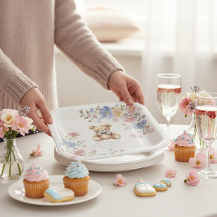 Assiettes En Carton Ours en peluche floral pastel "Nous pouvons à pein