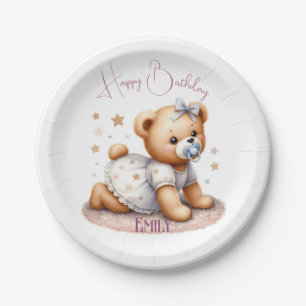 Assiettes En Carton Ours en peluche mignonne avec ballons et cadeaux