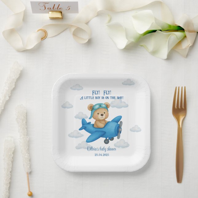 Assiettes En Carton Ours en peluche mou sur le Baby shower de l'avion  (Mariage)