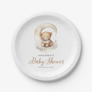 Assiettes En Carton Ours en peluche neutre Lune Étoiles Shower de bébé