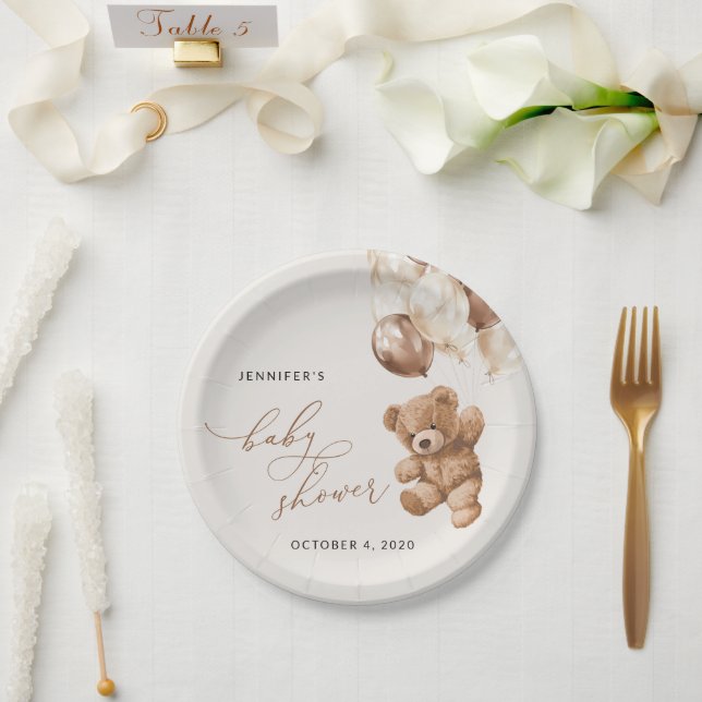 Assiettes En Carton ours en peluche, ours bébé, ballons Brown, Baby sh (Mariage)